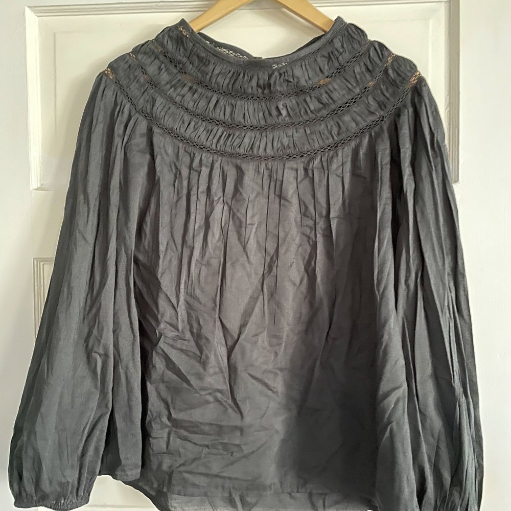 Old Navy Smocked-Neck Grey Top Large Tall